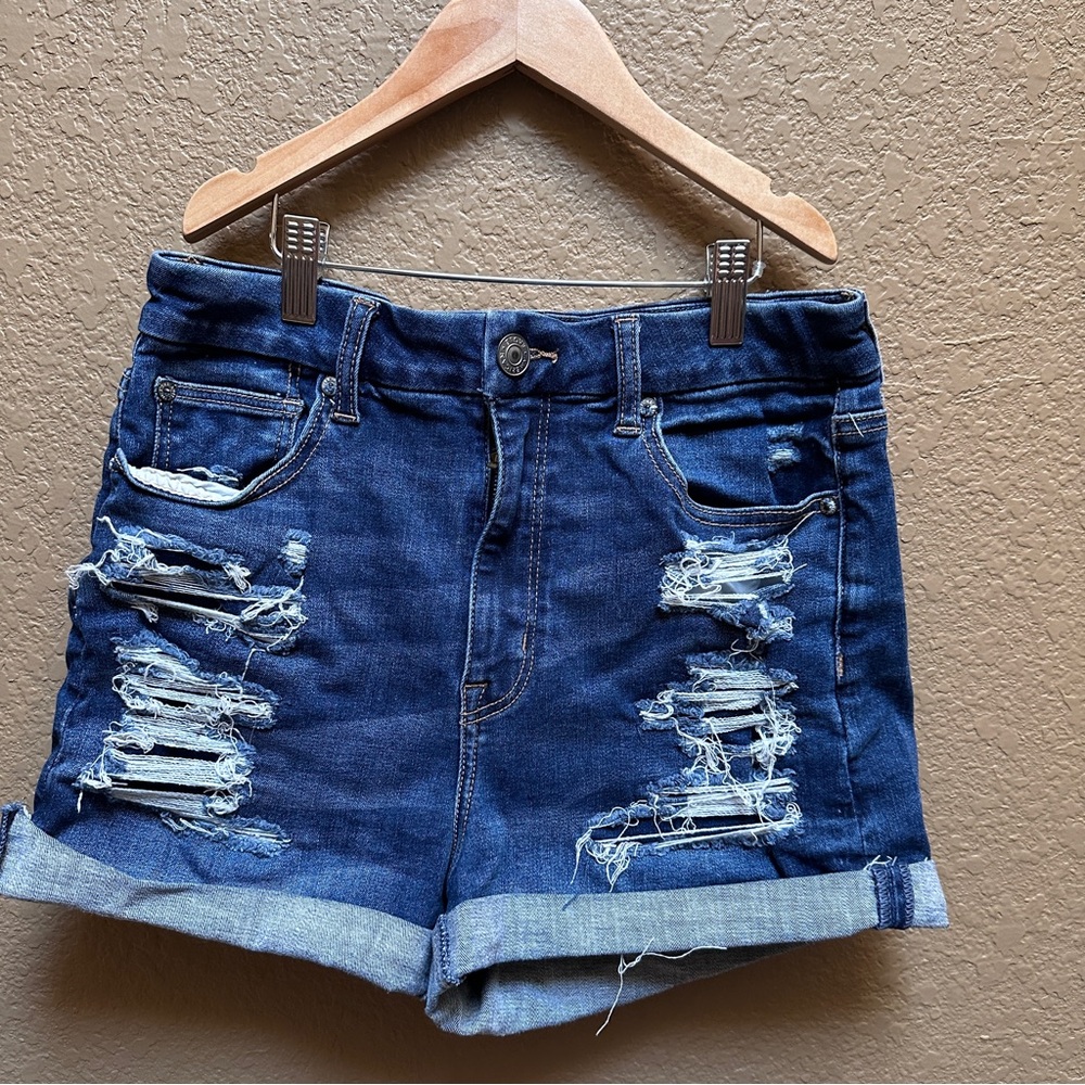 American Eagle Outfitters Blue Jean Shorts Distressed Style curvy high rise